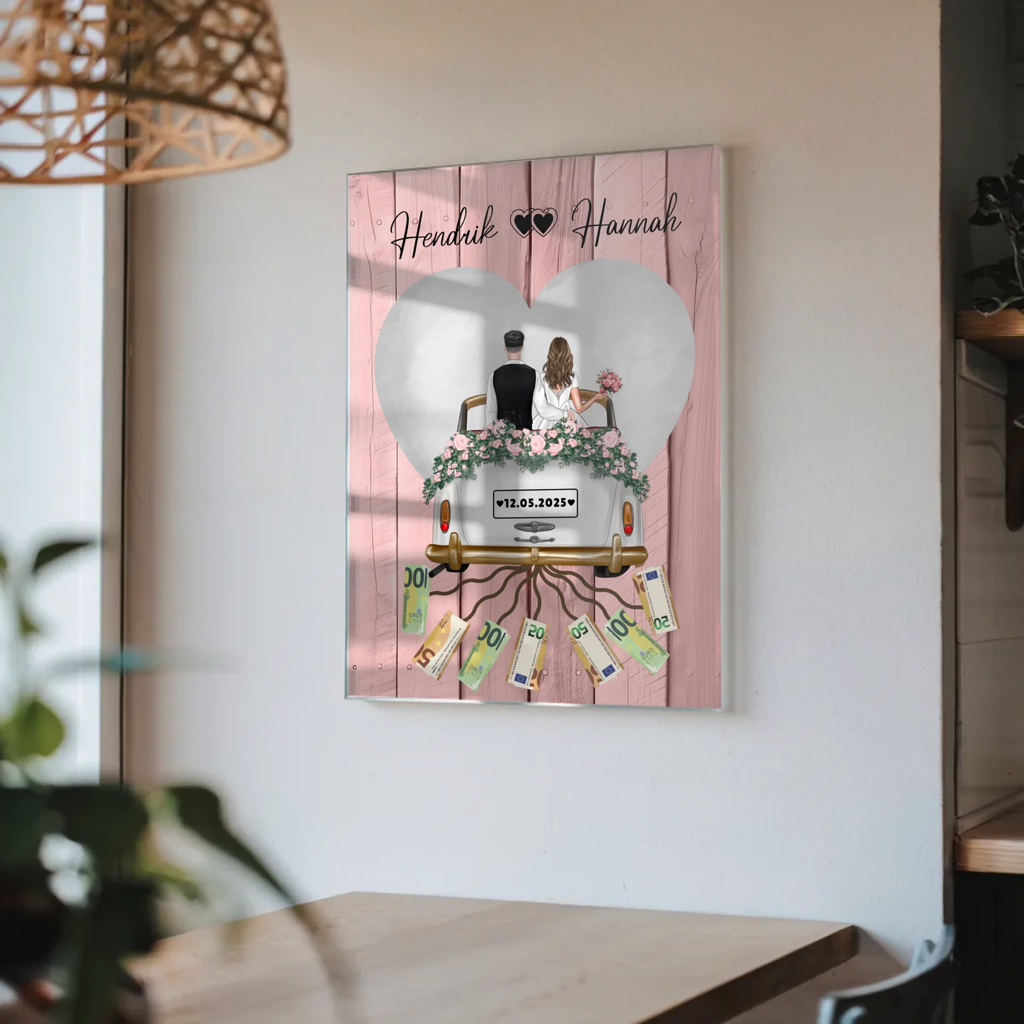 Geldgeschenk für Hochzeit Wandbild mit Namen personalisiert