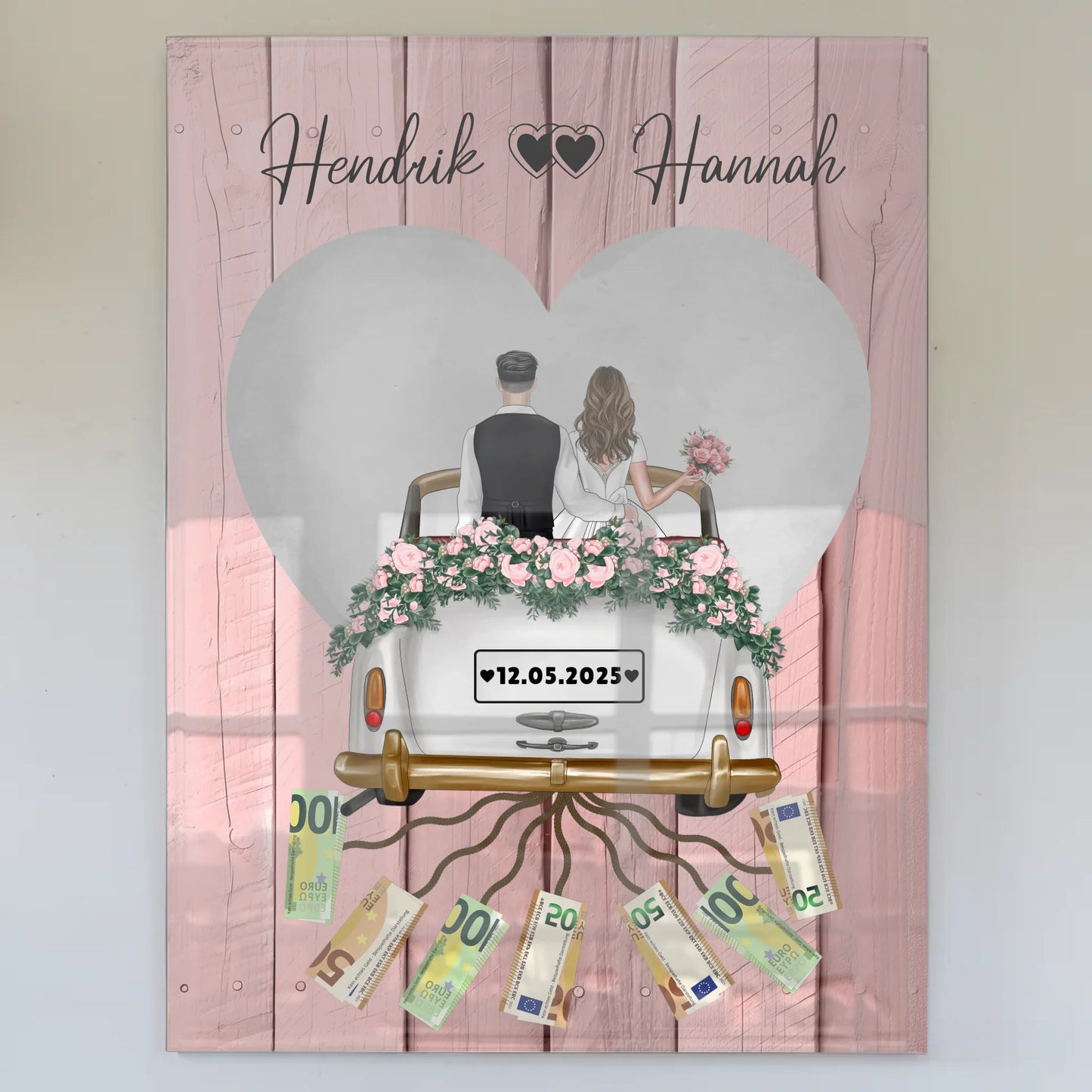 Geldgeschenk für Hochzeit Wandbild mit Namen personalisiert