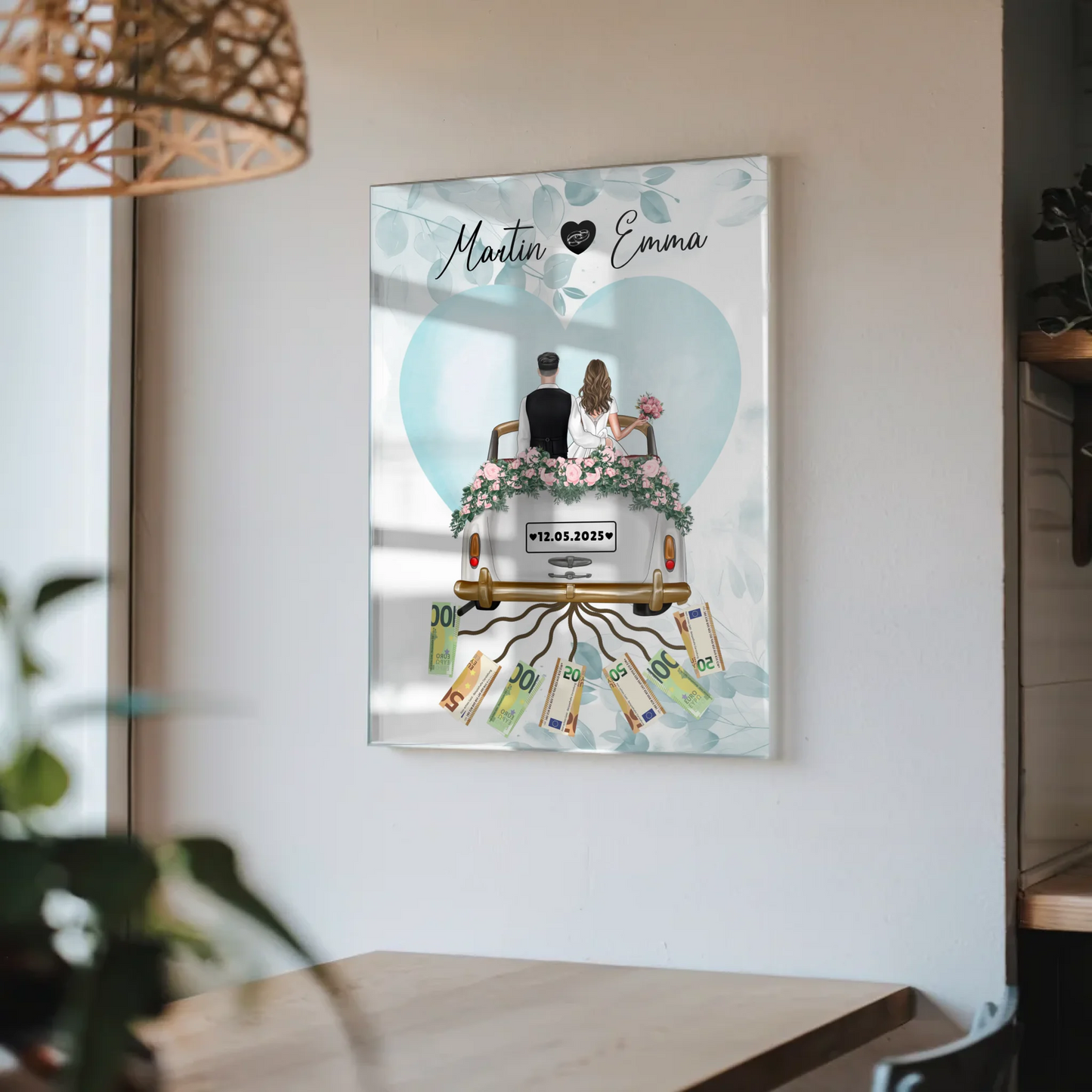 Kreatives Geldgeschenk Acrylglas Bild Hochzeit personalisiert