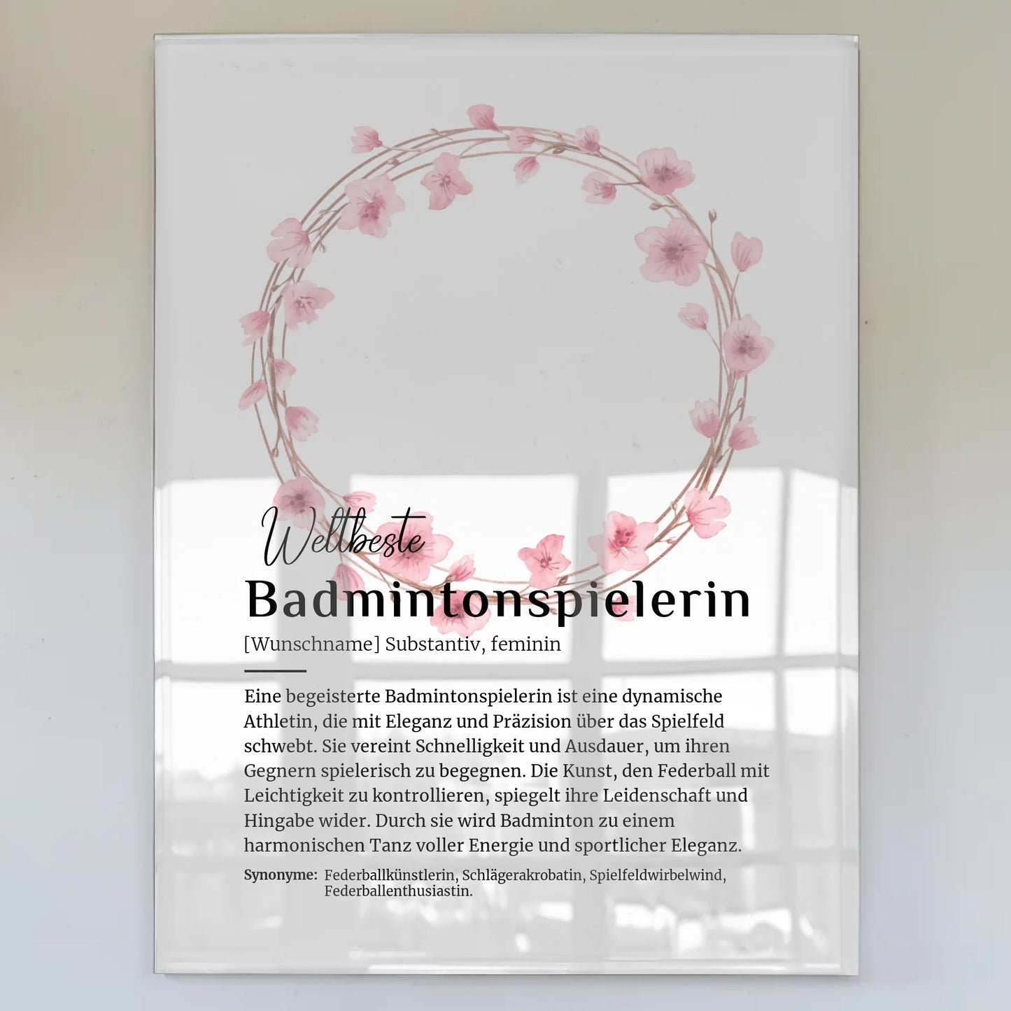 Acrylglas Bild Poster Badmintonspielerin mit Namen Geschenk