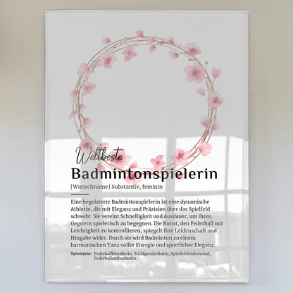 Acrylglas Bild Poster Badmintonspielerin mit Namen Geschenk