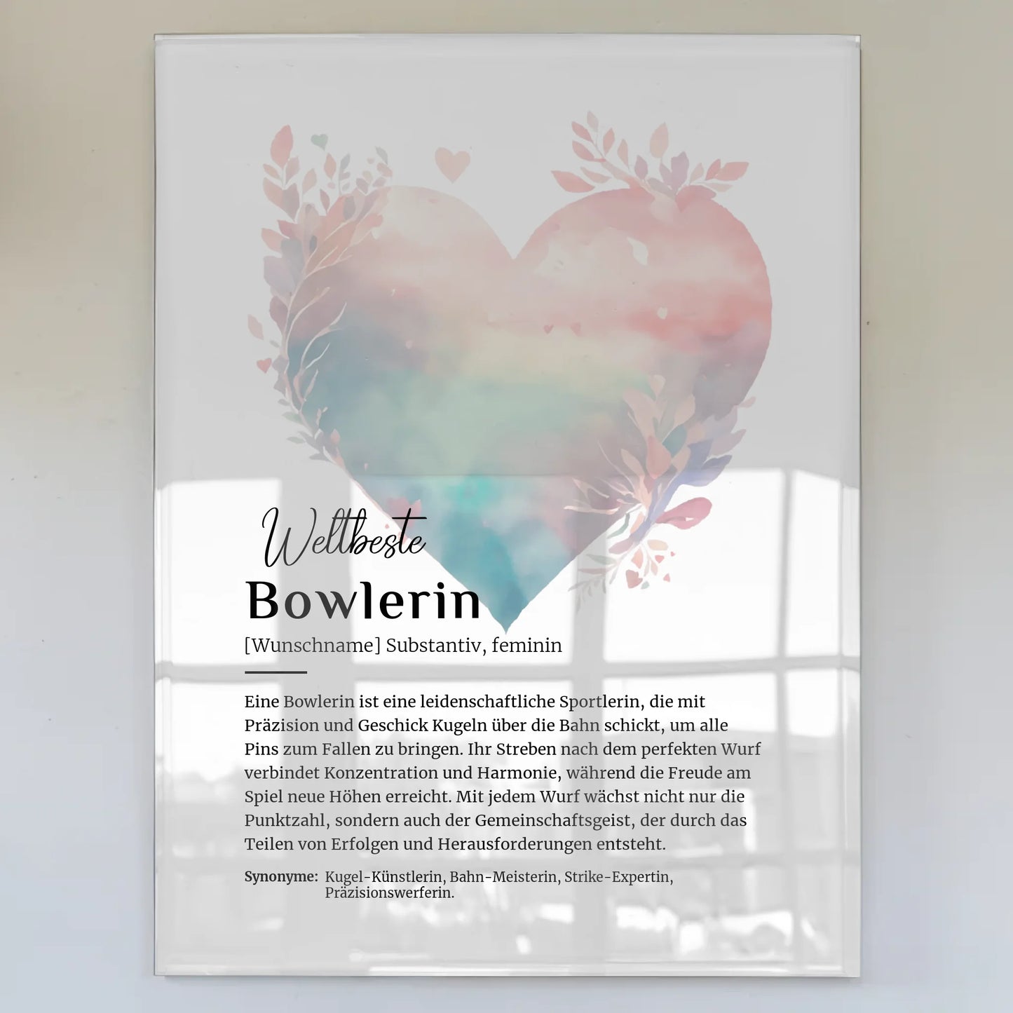 Acrylglas Bild Poster Bowlerin Bowling mit Namen Geschenk