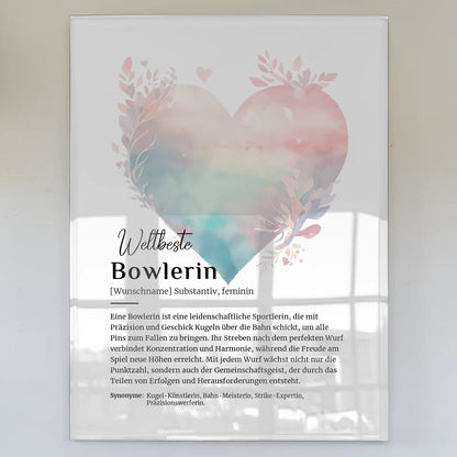 Acrylglas Bild Poster Bowlerin Bowling mit Namen Geschenk