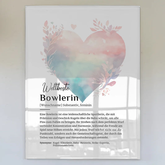Acrylglas Bild Poster Bowlerin Bowling mit Namen Geschenk