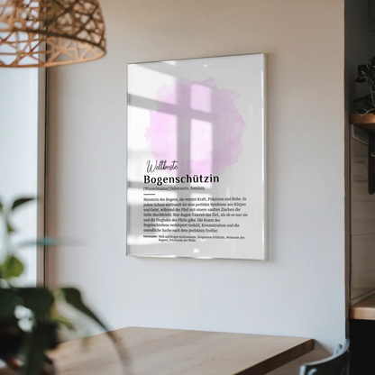 Acrylglas Bild Poster Bogenschützin mit Namen Geschenk