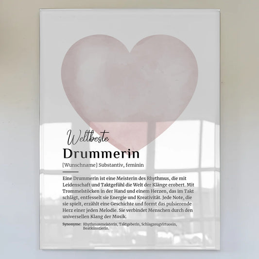 Acrylglas Bild Poster Drummerin mit Namen Geschenkidee