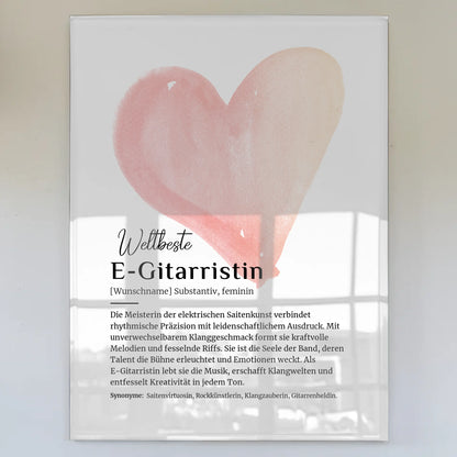 Acrylglas Bild Poster E-Gitarristin mit Namen Geschenk