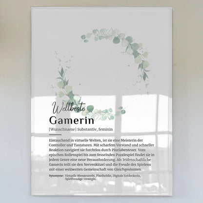 Acrylglas Bild Poster Definition Gamerin mit Namen Geschenkidee