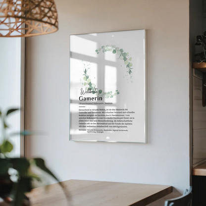 Acrylglas Bild Poster Definition Gamerin mit Namen Geschenkidee