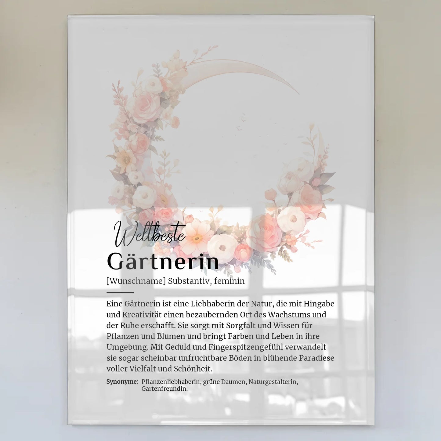 Acrylglas Bild Poster Gärtnerin Gartenarbeit mit Namen