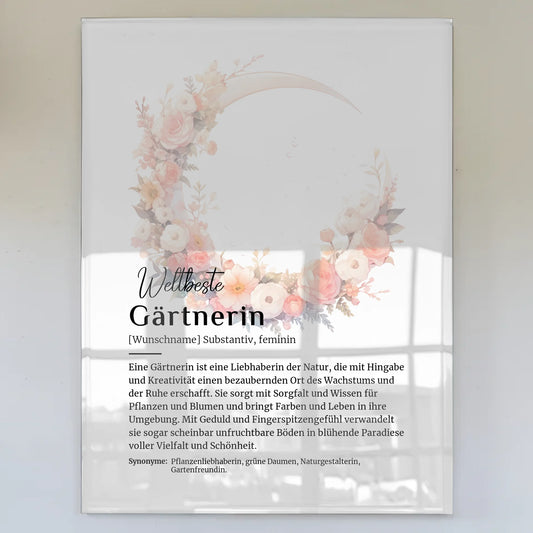 Acrylglas Bild Poster Gärtnerin Gartenarbeit mit Namen