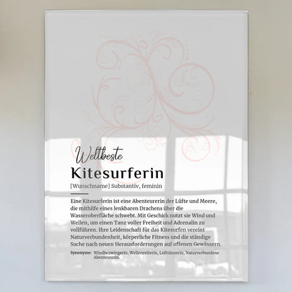 Acrylglas Bild Poster Kitesurferin mit Namen Geschenk
