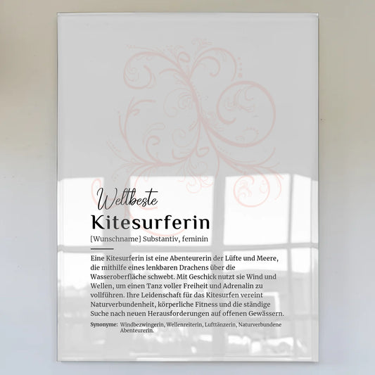 Acrylglas Bild Poster Kitesurferin mit Namen Geschenk