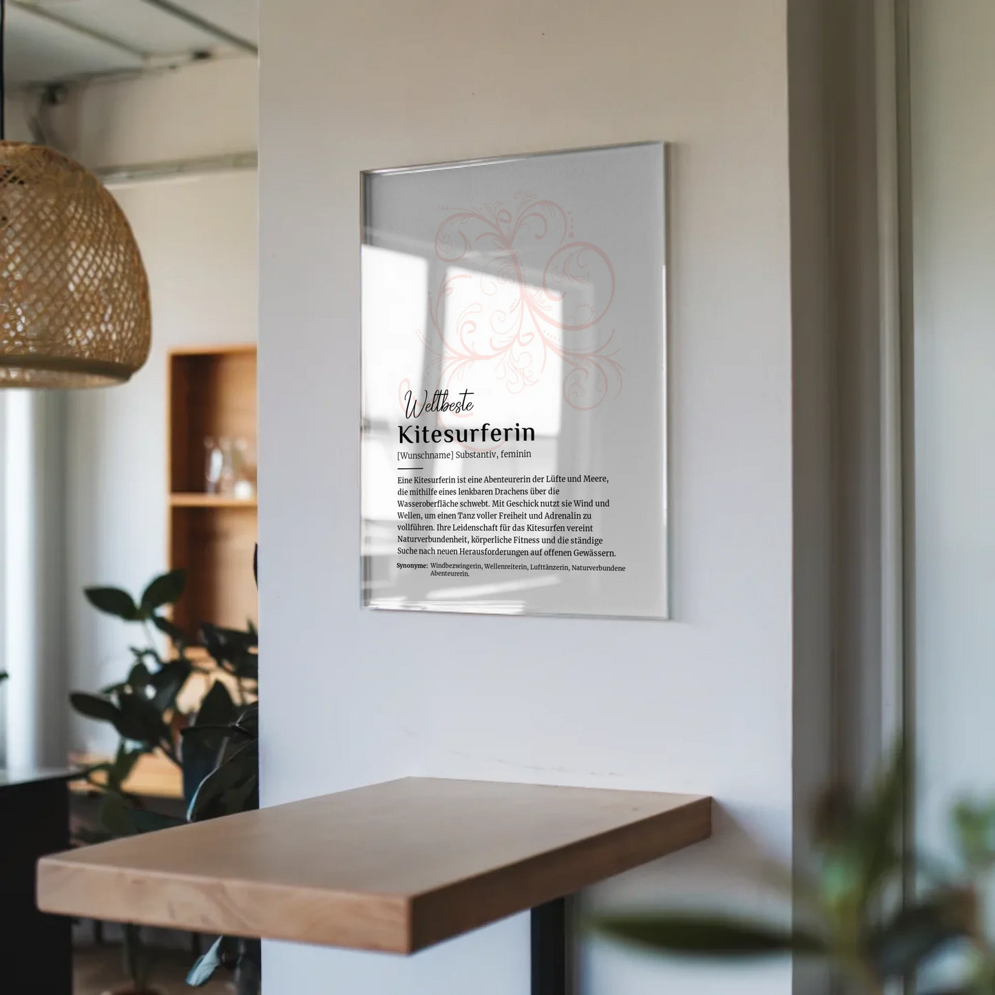 Acrylglas Bild Poster Kitesurferin mit Namen Geschenk