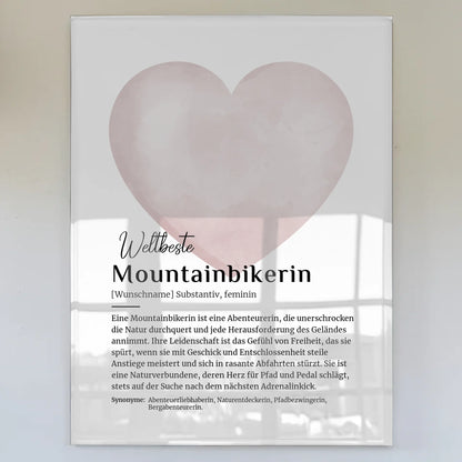 Acrylglas Bild Poster Mountainbikerin mit Namen Geschenk