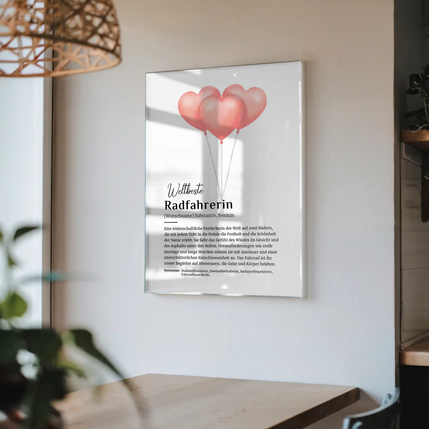 Acrylglas Bild Poster Radfahrerin mit Namen Geschenkidee