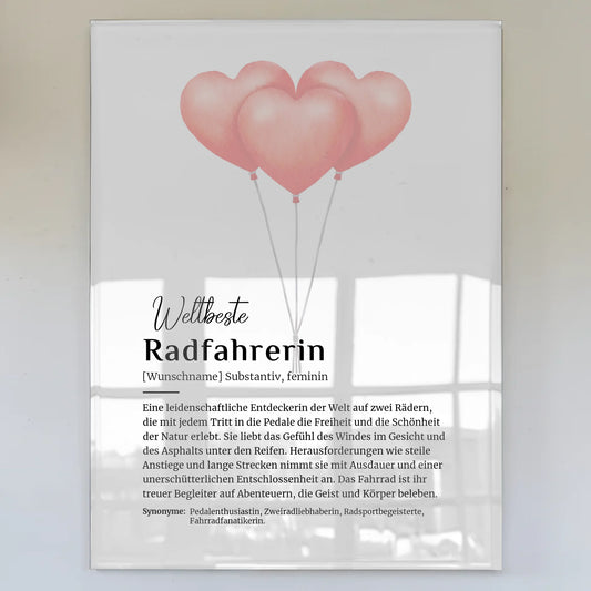 Acrylglas Bild Poster Radfahrerin mit Namen Geschenkidee