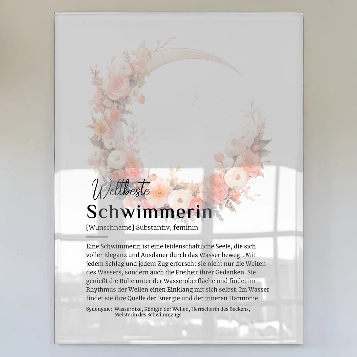 Acrylglas Bild Poster Schwimmerin mit Namen Geschenkidee