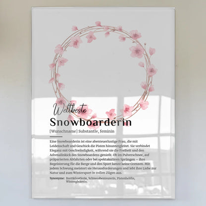 Acrylglas Bild Poster Snowboarderin mit Namen Geschenk