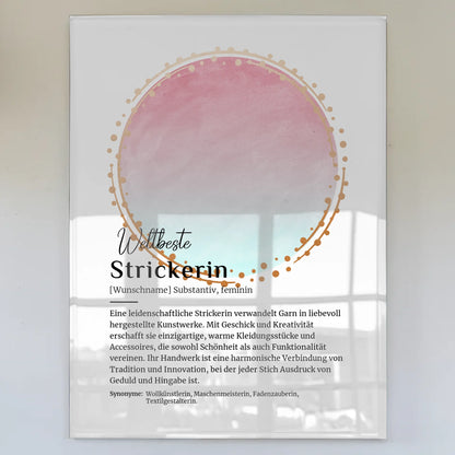 Acrylglas Bild Poster Strickerin mit Namen Geschenk