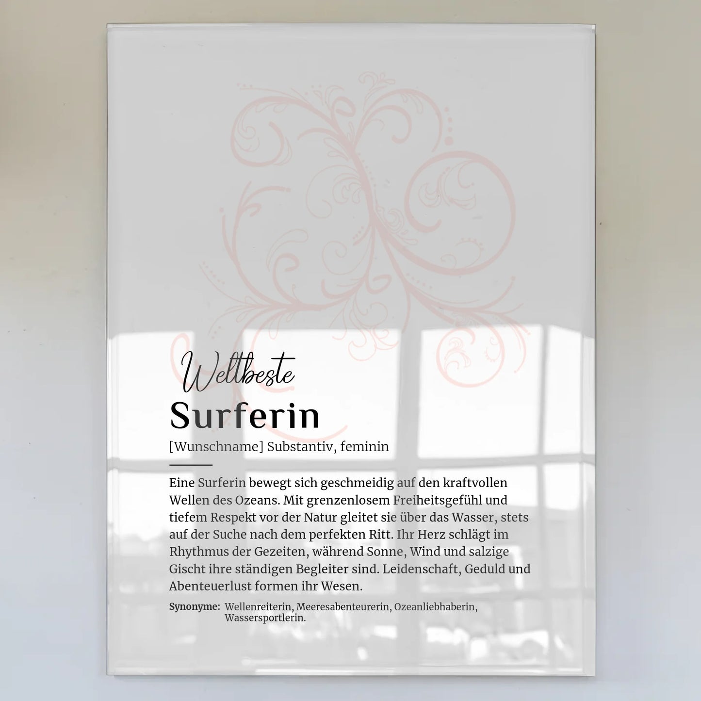Acrylglas Bild Poster Surferin mit Namen Geschenkidee