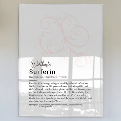 Acrylglas Bild Poster Surferin mit Namen Geschenkidee