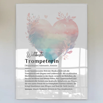 Acrylglas Bild Poster Trompeterin mit Namen Geschenkidee