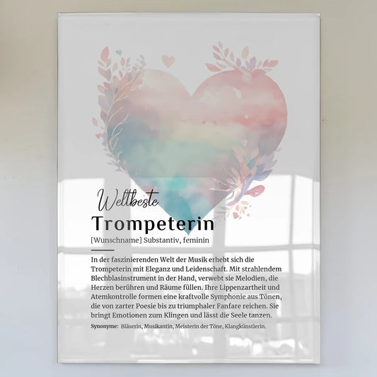 Acrylglas Bild Poster Trompeterin mit Namen Geschenkidee