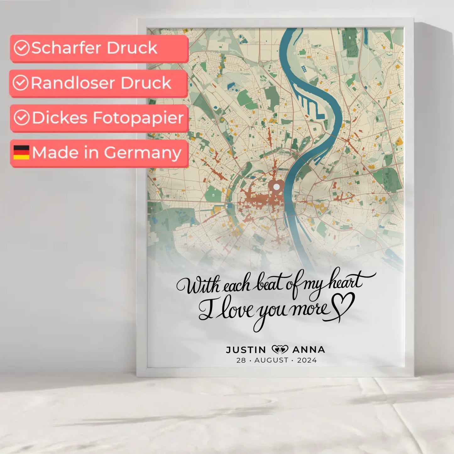 Personalisiertes Stadtkarten Poster Paare With Each Beat Of My Heart I Love You More Retro Wo Alles Begann