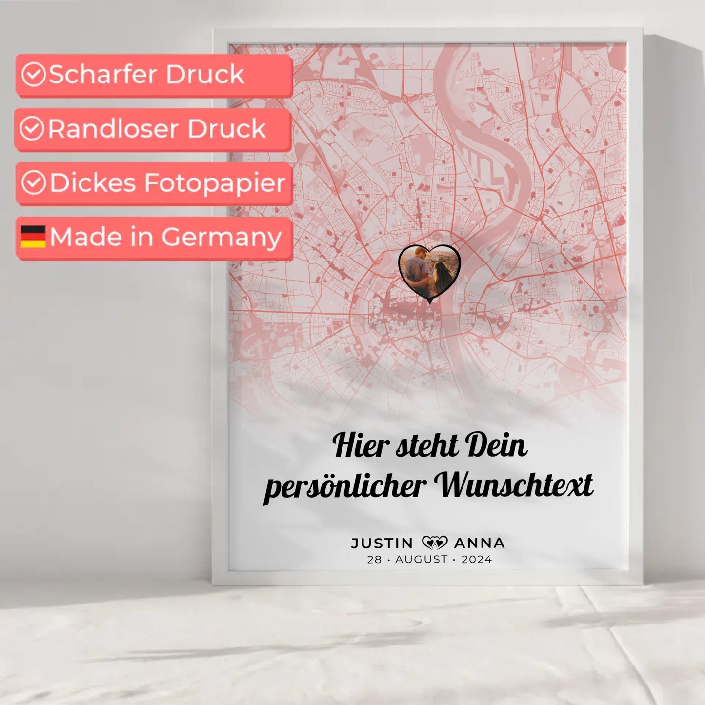 Personalisiert Stadtkarten Poster Paare Wunschtext Real Love Storys Never End