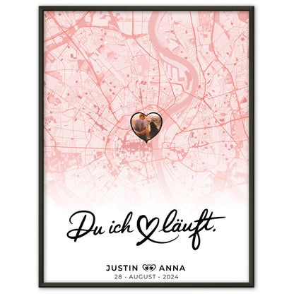 Personalisiert Stadtkarten Poster Paare Du Ich Läuft Roserot Wo Alles Begann