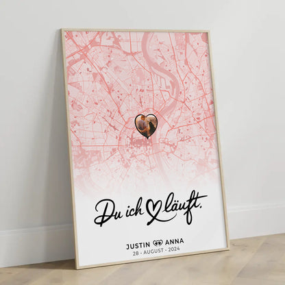 Personalisiert Stadtkarten Poster Paare Du Ich Läuft Roserot Wo Alles Begann