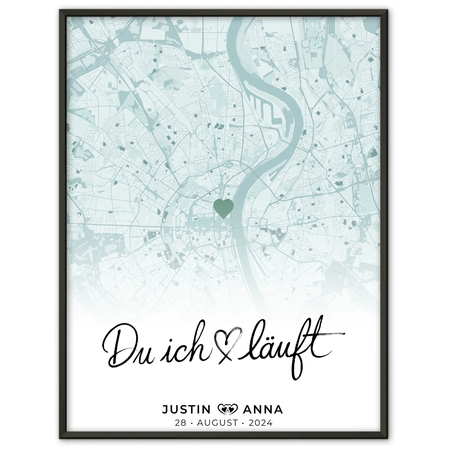 Personalisiertes Stadtkarten Poster Paare Du Ich Läuft Mintgrün Wo Alles Begann