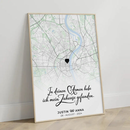 Personalisiert Stadtkarten Poster Paare In Deinen Armen Habe Ich Mein Zuhause Gefunden Natur Wo Alles Begann