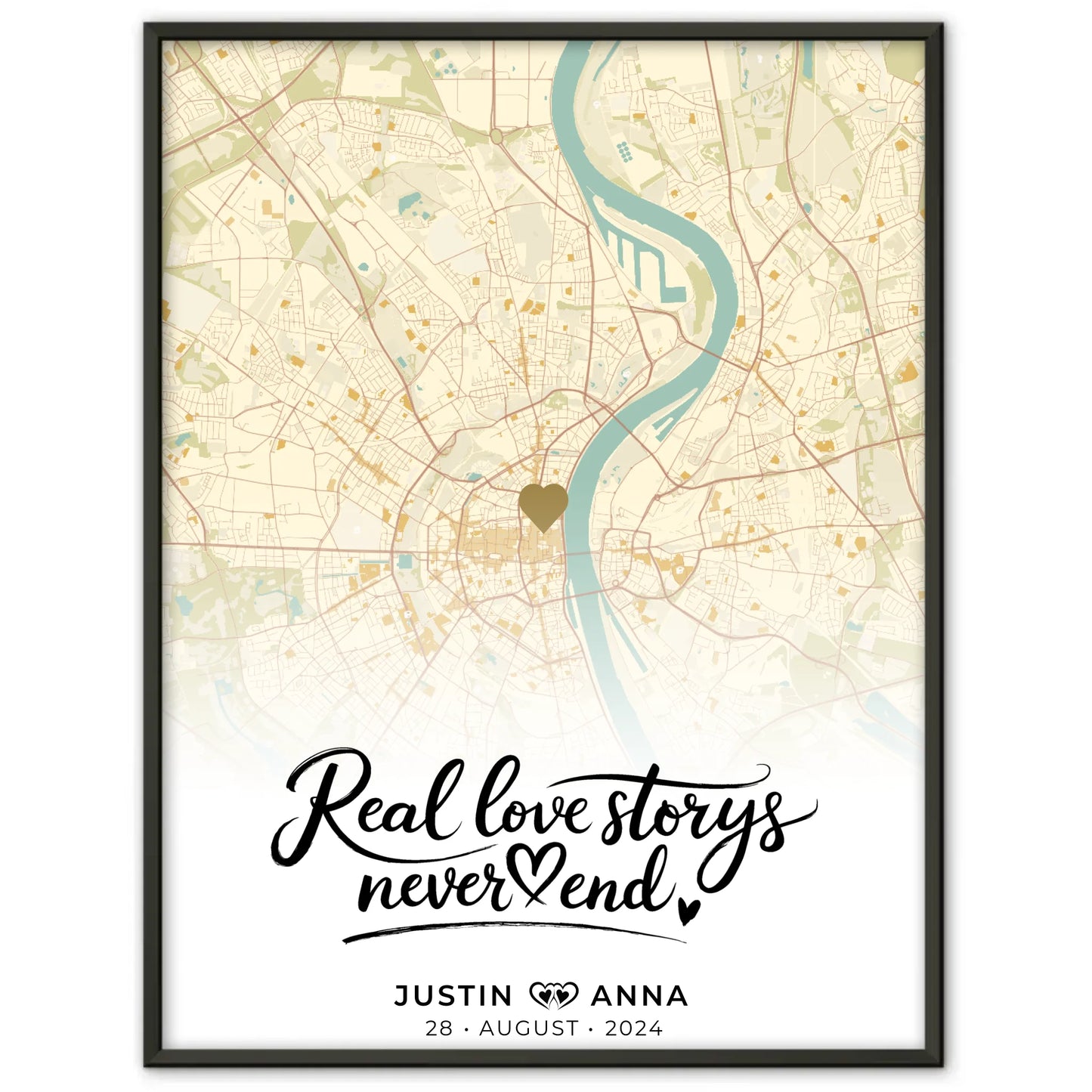Personalisiert Stadtkarten Poster für Paare Real Love Storys Never End
