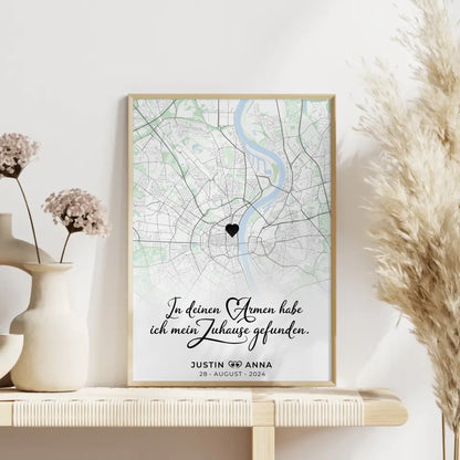 Personalisiert Stadtkarten Poster Paare In Deinen Armen Habe Ich Mein Zuhause Gefunden Natur Wo Alles Begann