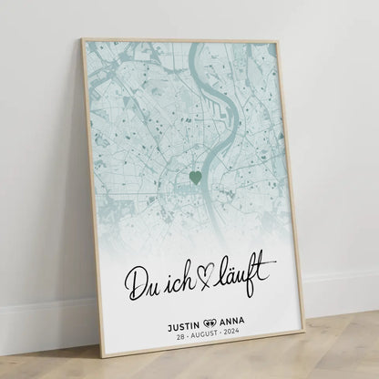 Personalisiertes Stadtkarten Poster Paare Du Ich Läuft Mintgrün Wo Alles Begann