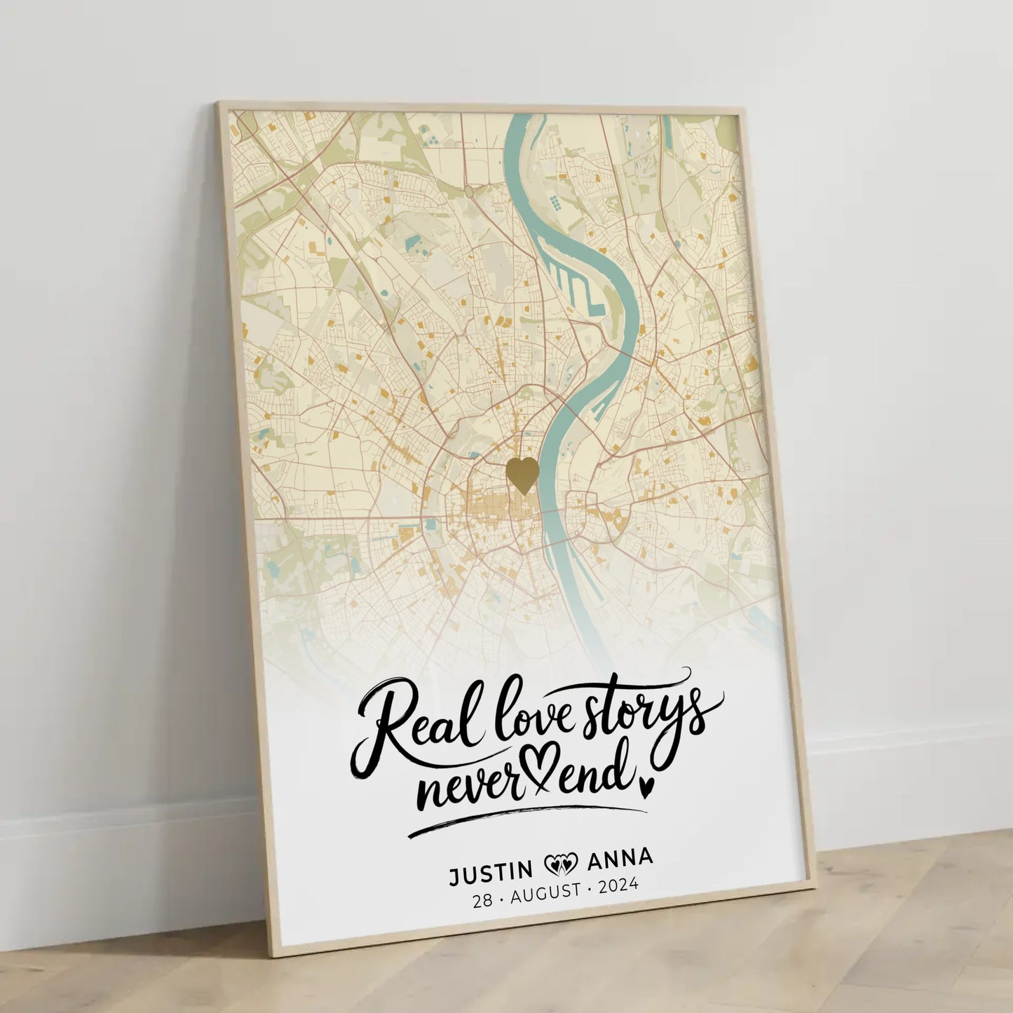 Personalisiert Stadtkarten Poster für Paare Real Love Storys Never End