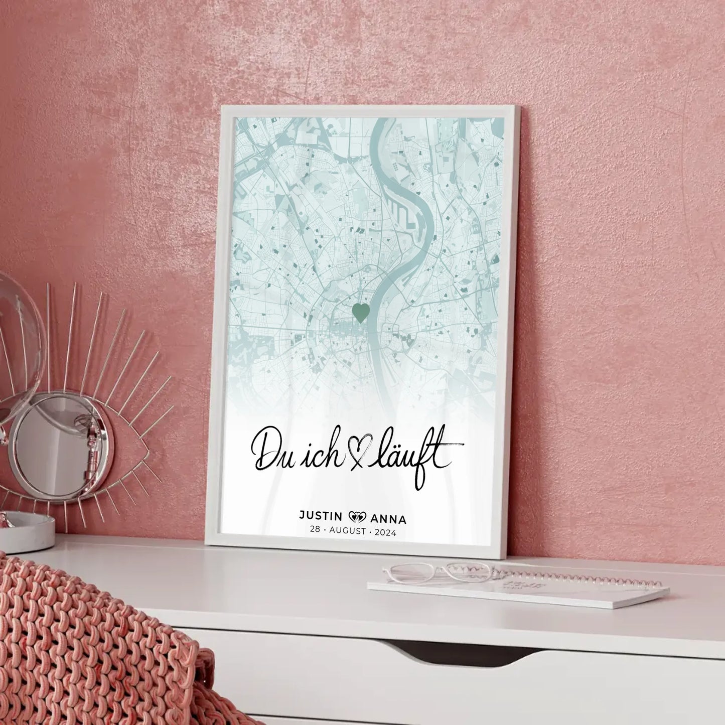 Personalisiertes Stadtkarten Poster Paare Du Ich Läuft Mintgrün Wo Alles Begann