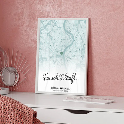 Personalisiertes Stadtkarten Poster Paare Du Ich Läuft Mintgrün Wo Alles Begann