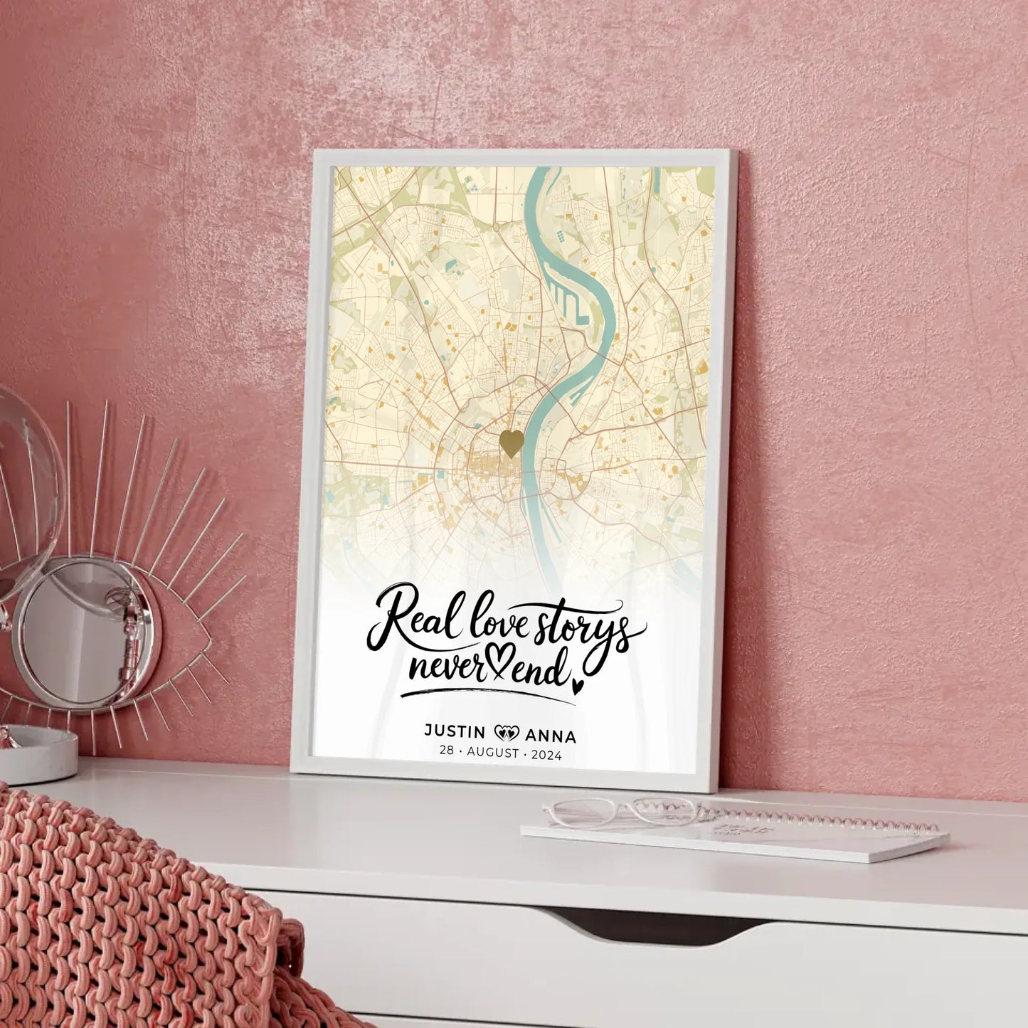 Personalisiert Stadtkarten Poster für Paare Real Love Storys Never End