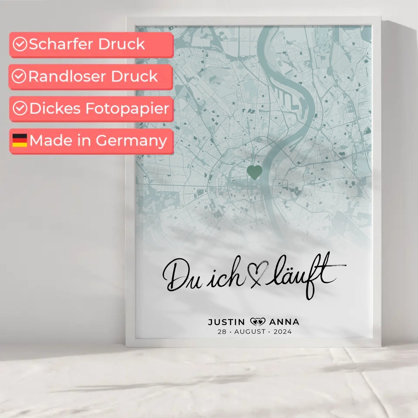 Personalisiertes Stadtkarten Poster Paare Du Ich Läuft Mintgrün Wo Alles Begann