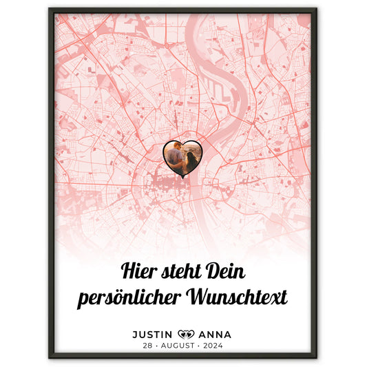Personalisiert Stadtkarten Poster Paare Wunschtext True Love Stories Roserot