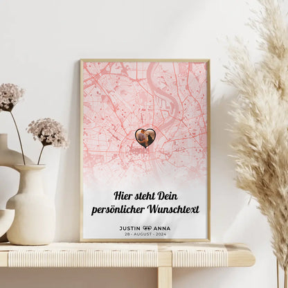 Personalisiert Stadtkarten Poster Paare Wunschtext True Love Stories Roserot