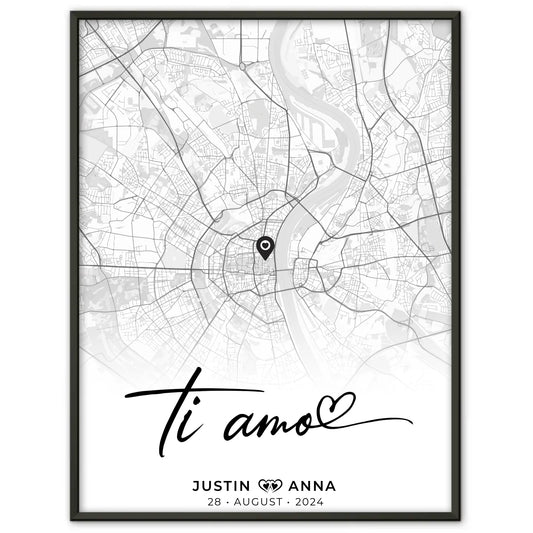 Personalisiertes Stadtkarten Poster für Paare Ti Amo Wo Alles Begann