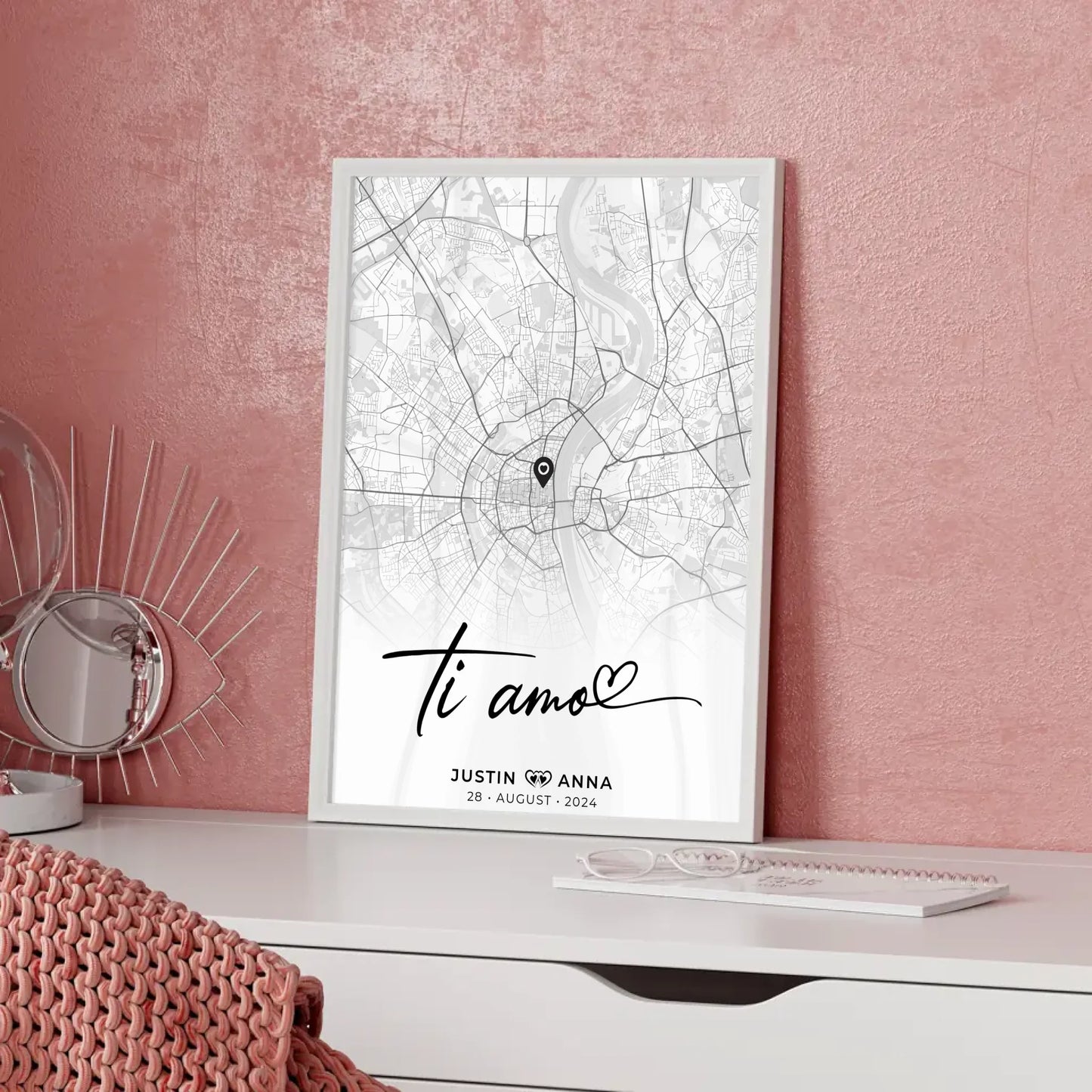 Personalisiertes Stadtkarten Poster für Paare Ti Amo Wo Alles Begann