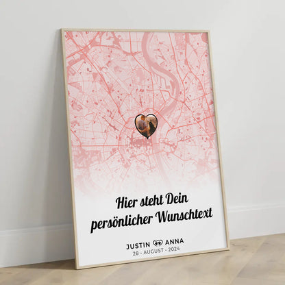 Personalisiert Stadtkarten Poster für Paare mit Wunschtext Seni Seviyorum