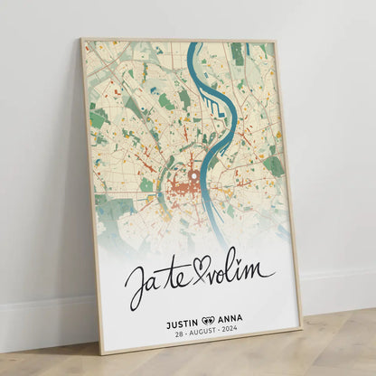 Personalisiertes Stadtkarten Poster Paare Ja Te Volim Retro Wo Alles Begann