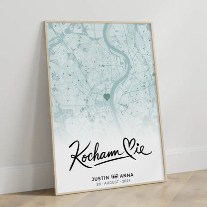 Personalisiertes Stadtkarten Poster für Paare Kocham Cie Mintgrün Wo Alles Begann