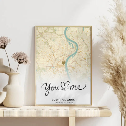 Stadtkarten Poster für Paare You & Me Vintage Wo Alles Begann